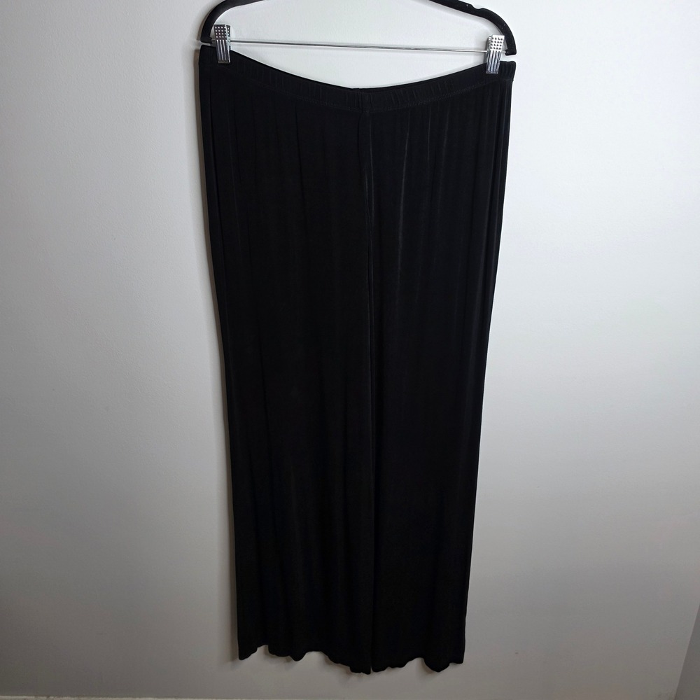 Chico's Travelers Pants Womens 3 (16) Black Slinky Knit Wide Leg Elastic Waist